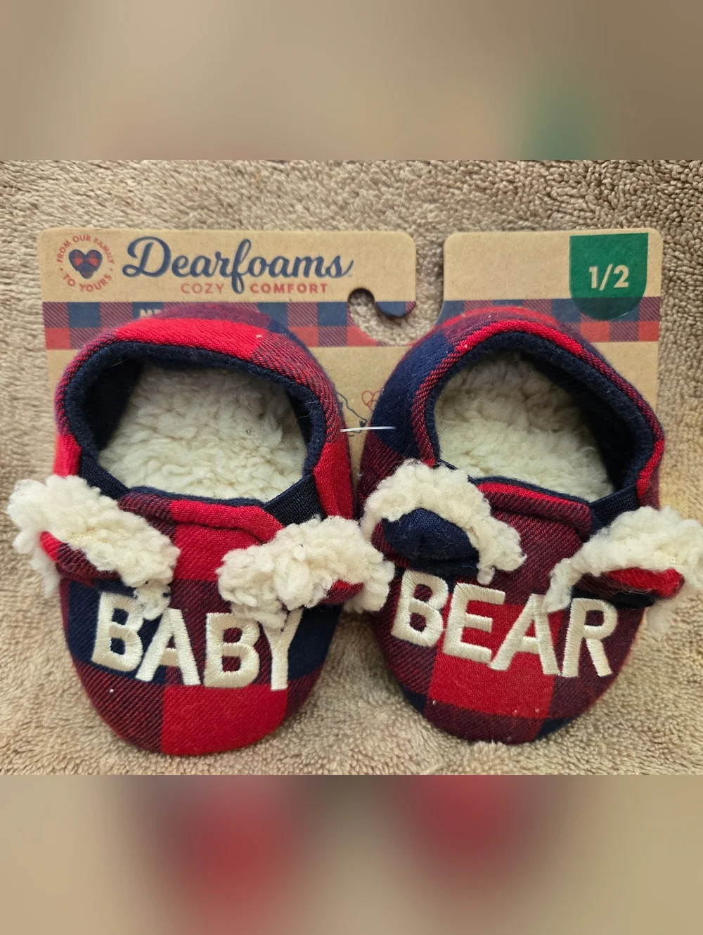 Dearfoams Baby Bear Limited Edition Red Plaid Cozy Slip-On Slipper Shoes